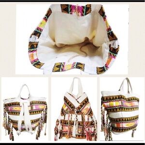🆑 NWT American And Beyond Travel Three Bags In One Boho-Fringed Backpac
